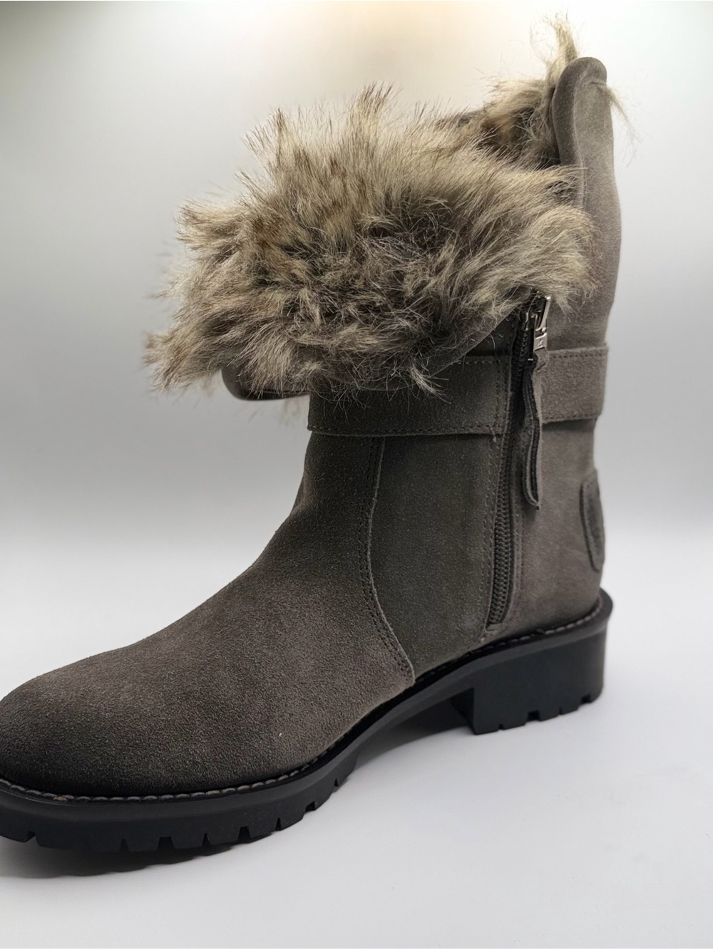 Sam Edelman Grey Suede Faux Fur Cuff Ankle Boot